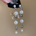Court Style Geometric C-Shaped Hoop Earrings With Faux Pearl Tassel And Silver Posts view 4