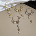 Court Style Geometric C-Shaped Hoop Earrings With Faux Pearl Tassel And Silver Posts view 2