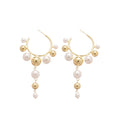 Court Style Geometric C-Shaped Hoop Earrings With Faux Pearl Tassel And Silver Posts view 5