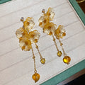 Light Luxury Floral Resin Crystal Tassel Drop Earrings With Silver Needle Posts view 4