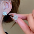 Copper Floral Zircon Stud Earrings With Silver Posts, French Court Light Luxury Style view 3
