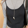 Minimalist Light Luxury Copper Adjustable Sweater Necklace With White Jade Teardrop Pendant view 1