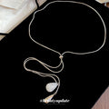 Minimalist Light Luxury Copper Adjustable Sweater Necklace With White Jade Teardrop Pendant view 2