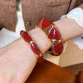 French Vintage Alloy Enamel Geometric Oval Open Bangle Minimalist Fashion Jewelry view 1
