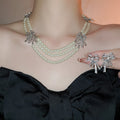 Elegant Light Luxury Alloy Rhinestone Bow Pearl Beaded Earrings Necklace Jewelry Set view 1