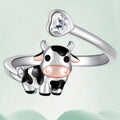 Korean Cute Calf Ring With Heart Shape Open Adjustable Band, Milk Cow Oil Painting Style Jewelry view 2
