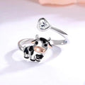 Korean Cute Calf Ring With Heart Shape Open Adjustable Band, Milk Cow Oil Painting Style Jewelry view 3