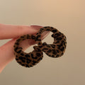 Maillard Style Flocked Leopard Print Geometric Round Square Stud Earrings With Silver Posts view 4