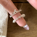 Light Luxury Copper Zircon Bow Flower Pearl Open Ring For Women Minimalist Style view 1