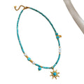 Ethnic Vintage Turquoise Pearl Beaded Sun Pendant Sweater Necklace view 5