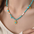 Ethnic Vintage Turquoise Pearl Beaded Sun Pendant Sweater Necklace view 3