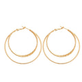 18K Gold Plated Copper Silver Needle Round Triple Layer Dangle Hoop Earrings for Women, European And American Fashion Je view 5