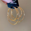 18K Gold Plated Copper Silver Needle Round Triple Layer Dangle Hoop Earrings for Women, European And American Fashion Je view 4