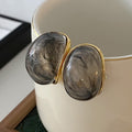 18K Gold Plated Resin Oval Stud Earrings With Silver Pins, Minimalist Retro Maillard Style view 2