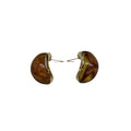 18K Gold Plated Resin Oval Stud Earrings With Silver Pins, Minimalist Retro Maillard Style view 5