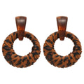Maillard Style PU Leather Leopard Print Resin Geometric Round Pendant Drop Earrings for Women view 5