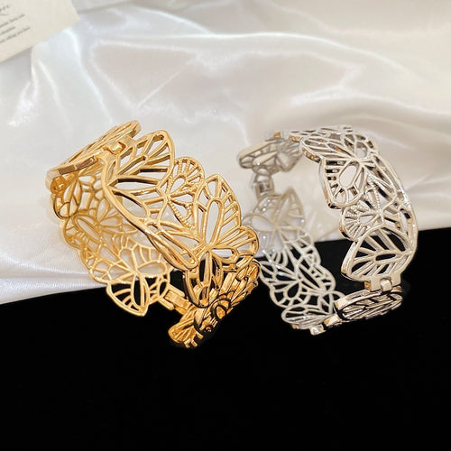 European American Metal Hollow Butterfly Clasp Open Bangle For Women