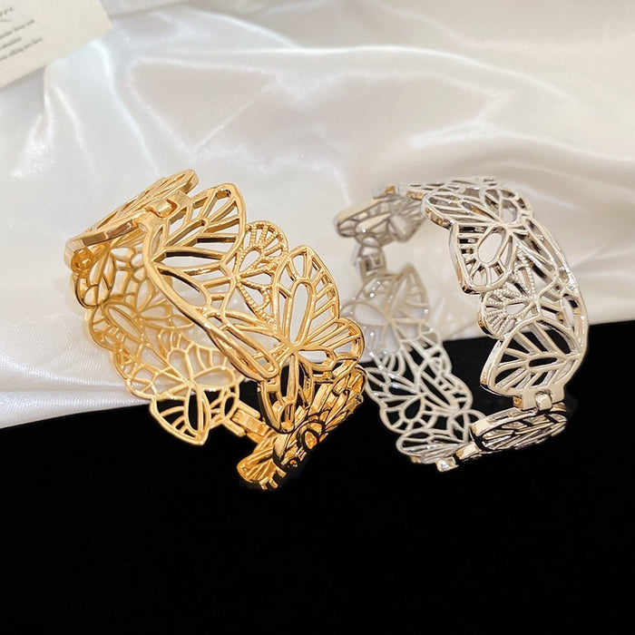 European American Metal Hollow Butterfly Clasp Open Bangle For Women
