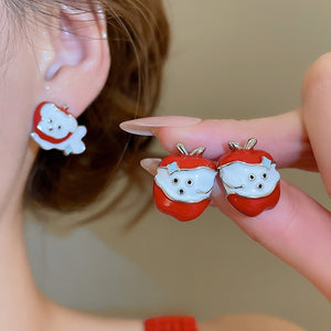 Sweet Cartoon Apple Dog Pendant Stud Earrings Zinc Alloy Enamel Fruit Animal Design For Women