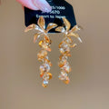 Champagne Crystal Flower Stud Earrings With Silver Posts French Court Light Luxury Style view 2