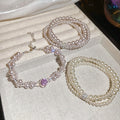 Elegant Three Layer Faux Pearl Zircon Geometric Beaded Bracelet For Women view 2