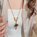 Vintage Ethnic Wood Bead Sweater Necklace With Resin Round Mushroom Pendant For Women view 3