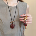 Vintage Ethnic Wood Bead Sweater Necklace With Resin Round Mushroom Pendant For Women view 1