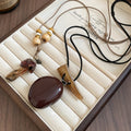 Vintage Ethnic Wood Bead Sweater Necklace With Resin Round Mushroom Pendant For Women view 2