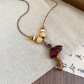Vintage Ethnic Wood Bead Sweater Necklace With Resin Round Mushroom Pendant For Women view 4