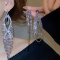 Copper Sparkling Rhinestone Geometric Teardrop Layered Tassel Drop Earrings For Women view 2
