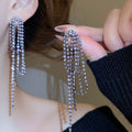 Copper Sparkling Rhinestone Geometric Teardrop Layered Tassel Drop Earrings For Women view 4
