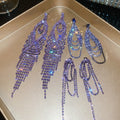 Copper Sparkling Rhinestone Geometric Teardrop Layered Tassel Drop Earrings For Women view 3