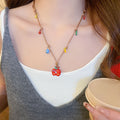 Dopamine Colorblock Enamel Alloy Apple Waterdrop Diamond Pendant Sweater Necklace For Women view 3