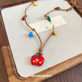 Dopamine Colorblock Enamel Alloy Apple Waterdrop Diamond Pendant Sweater Necklace For Women view 2