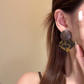 Maillard Style Acetate Wood Leopard Print Geometric Round Rhombus Drop Earrings With Silver Pins view 2