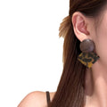 Maillard Style Acetate Wood Leopard Print Geometric Round Rhombus Drop Earrings With Silver Pins view 5