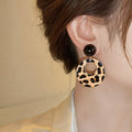 European Style Acrylic Leopard Print Hollow Round Pendant Drop Earrings With Silver Pins view 2