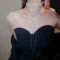 Light Luxury Alloy Pearl Beaded Cross Pendant Layered Necklace For Women view 3