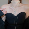 Light Luxury Alloy Pearl Beaded Cross Pendant Layered Necklace For Women view 1