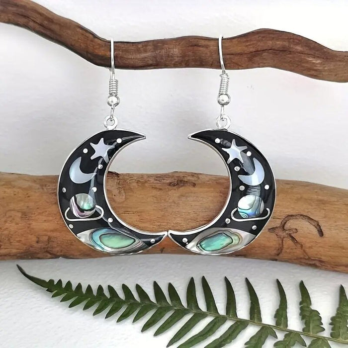 Hot Selling Metal Sticker Moon Planet Dangle Earrings For Women Retro Epoxy Resin Jewelry