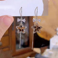 Korean Light Luxury Copper Zircon Leopard Star Bow Pendant Threader Drop Earrings view 3