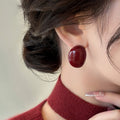 Hong Kong Style Vintage Red Enamel Geometric Oval Alloy Stud Earrings With Silver Pins view 4