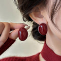 Hong Kong Style Vintage Red Enamel Geometric Oval Alloy Stud Earrings With Silver Pins view 2