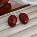 Hong Kong Style Vintage Red Enamel Geometric Oval Alloy Stud Earrings With Silver Pins view 1