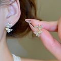 Light Luxury Alloy Rhinestone Leaf Branch Drop Earrings French Vintage Silver Needle Jewelry view 1