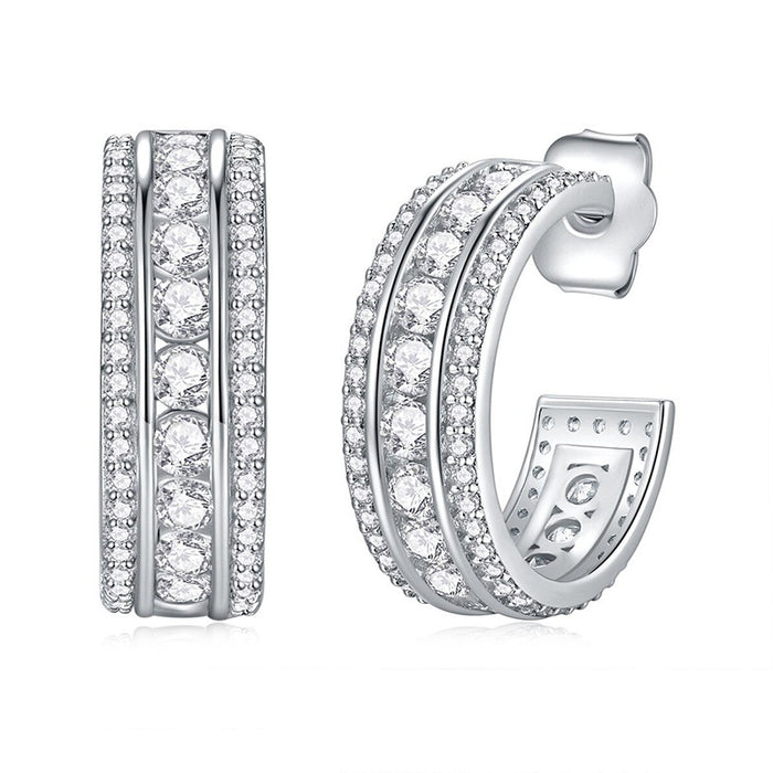 Light Luxury Hoop Stud Earrings For Women Elegant Metal Micro Pave Daily Commute Jewelry