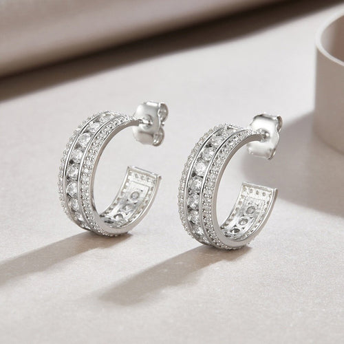 Light Luxury Hoop Stud Earrings For Women Elegant Metal Micro Pave Daily Commute Jewelry