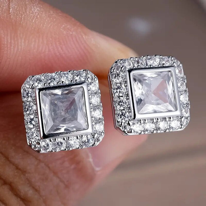 European Style Square Micro Pave Zircon Stud Earrings Light Luxury Versatile Jewelry
