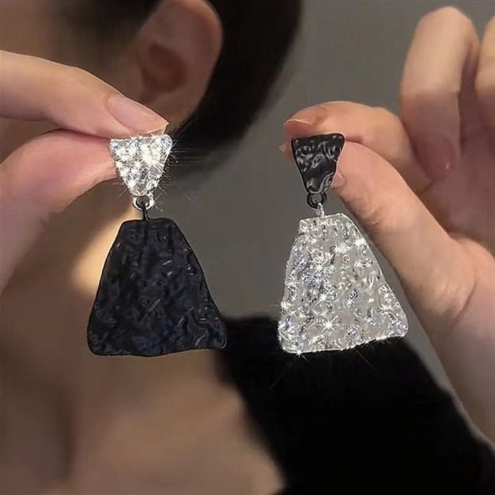 Alloy Asymmetric Wrinkled Triangle Enamel Drop Earrings With Silver Pins Minimalist Statement Ear Studs