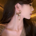 Silver Needle Faux Pearl Tassel C Shape Geometric Drop Earrings For Women view 4